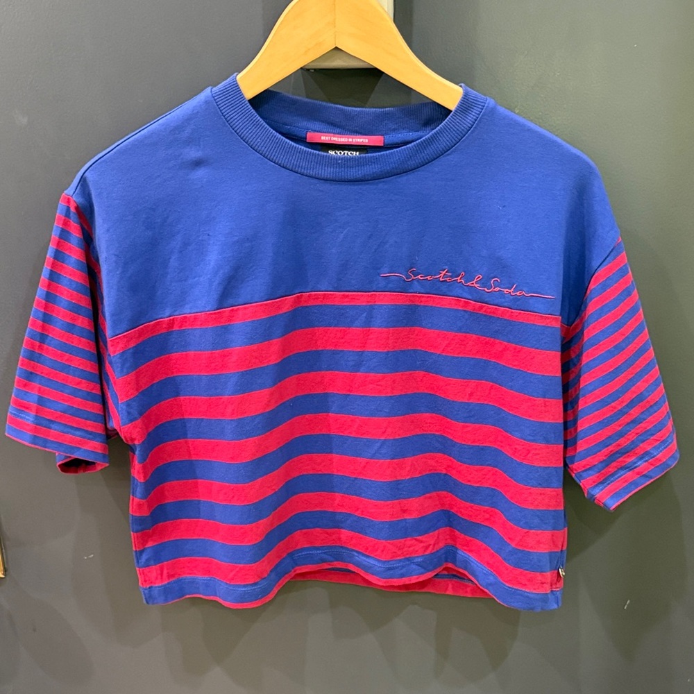 Scotch & Soda Red and Blue Striped Crop Tee